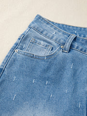 Mist Blue Distressed Detail Controlo Abdominal Bainha Crua - Miniatuur