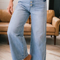 Beau Blue Multi Buttons Pinstripe Wide Leg Jeans - Damesmode Afbeelding 4 - Foto 4