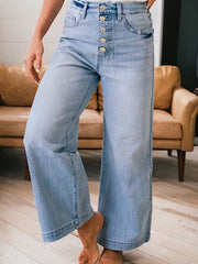 Beau Blue Multi-knappar Pinstripe Wide Leg-jeans - Dammode Bild 4 - Miniatuur