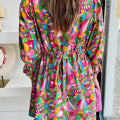 Pink Abstract Printed Lantern Sleeve Buttoned Mini Dress - Foto 2