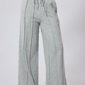 Pantalones de chándal de cintura alta y pierna ancha con cordón gris con costura - Foto 1