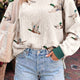 Beige Twisted Ribbed Duck Print Crewneck Casual Pullover Top