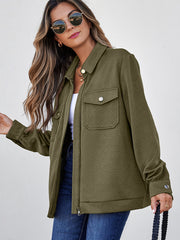 Chemise à col à boutons zippé-vert-vert noir-vert unie - Damesmode Afbeelding 3 - Miniatuur