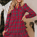 Chemise à carreaux rouge, col demi-bouton, ourlet à volants, mini-robe à manches longues - Foto 5