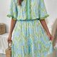 Himmelblo Blummenprint mat héijer Taille Rüsch a kuerz Äerm Mini-Kleed