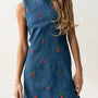 Strawberry Embroidered Sleeveless Denim Dress