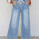 Beau Blauw mat Zuchschnouer-Taille Breet Been, Knöchellaang Jeans