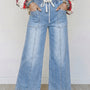 Beau Blauw met Trekkoord Waist Wide Leg Ankle Length Jeans