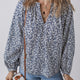 Blauw Bloemenprint Notched V-Hals Puff Sleeve Elegante Elegante Blouse