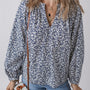 Blauw Bloemenprint Notched V Neck Puff Sleeve Elegante Blouse