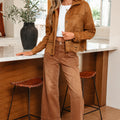 Thai Curry Solid Color Faux Suede Hollowed Detail Retro Style Jacket - Foto 5
