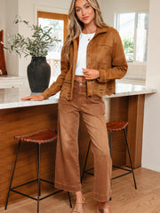 Thai Curry Solid Color Faux Suede Hollowed Detail Retro Style Jacket - Miniatuur