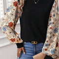 Khaki Leopard Puff Sleeve Patchwork Top - Foto 4