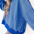 Blue Stripe Ribbed Cuffs Hem Long Sleeve Pullover Top - Damesmode Afbeelding 4 - Foto 4