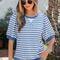 Orange Stripe Short Bubble Sleeve T Shirt - Foto 4