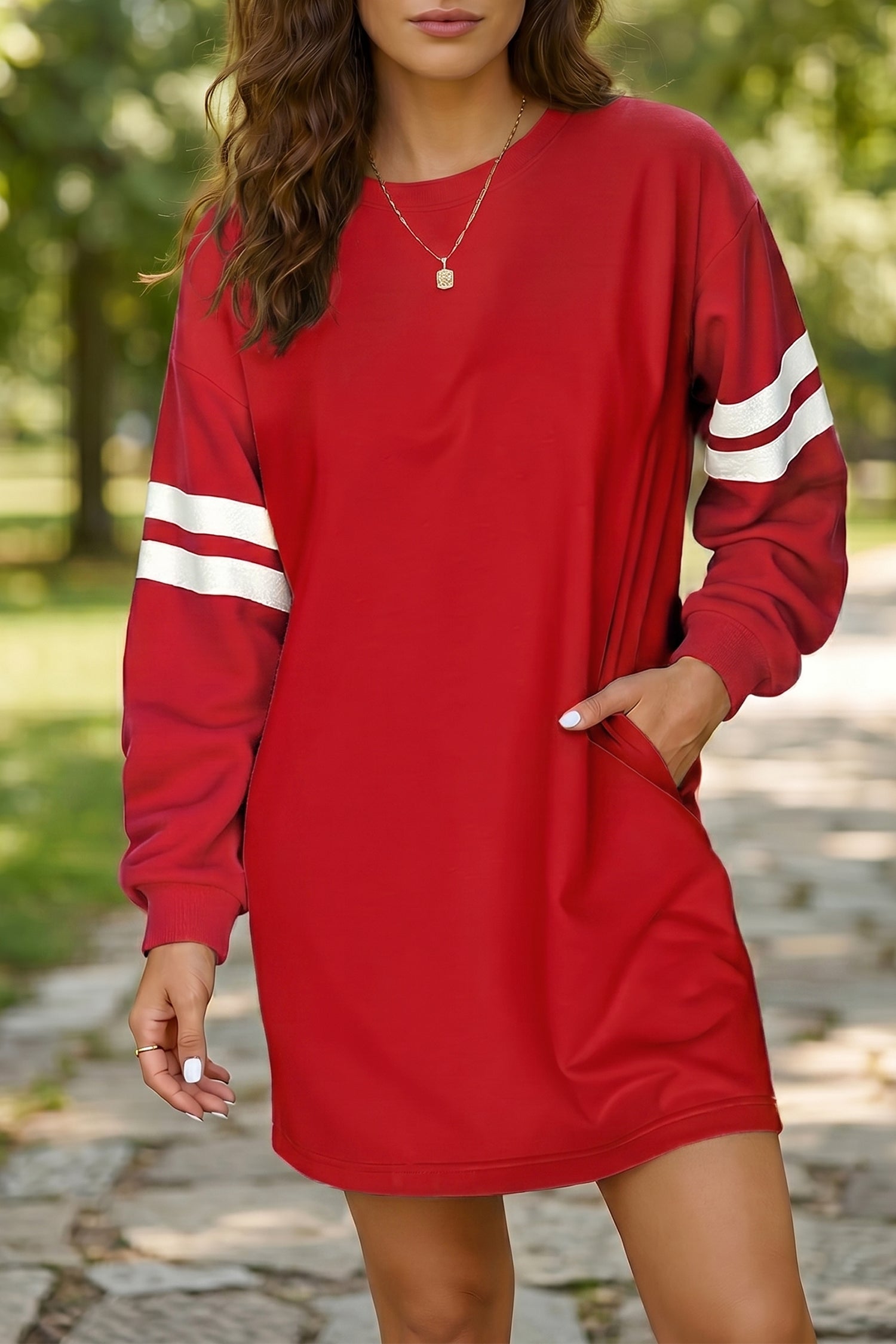 Black Varsity Contrast Banded Sleeve Shift Sweatshirt Dress - Damesmode Afbeelding 10