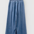 Blue Stripe Chambray Wide Leg Tied Elastic Waist Trousers - Damesmode Afbeelding 3 - Foto 3