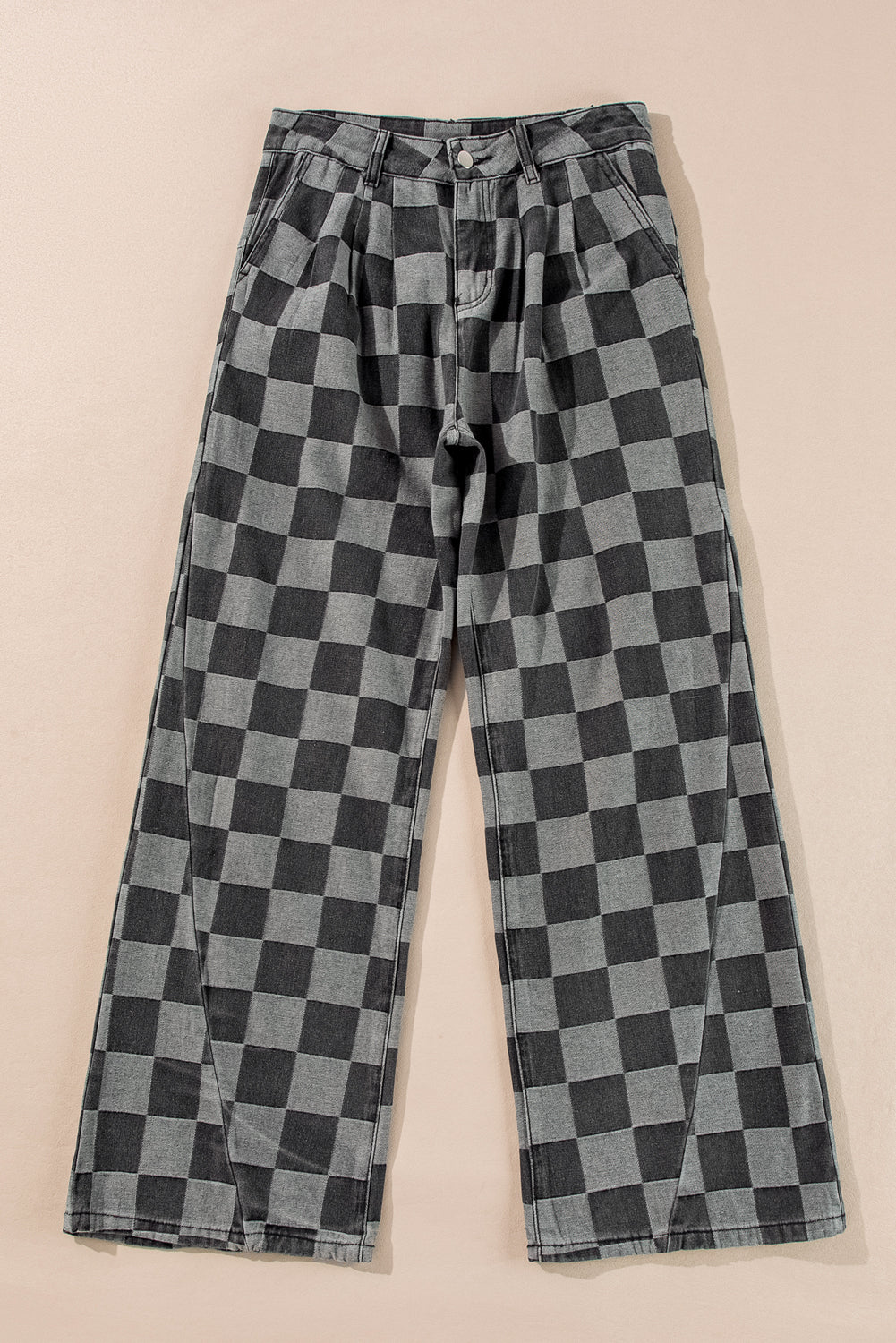 Jeans a quadri blu crepuscolo a gamba larga