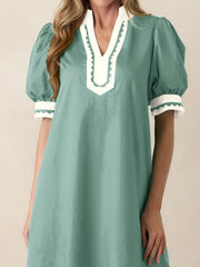 Light Pink Scallop Color Block Trim Puff Sleeve Mini Dress - Miniatuur