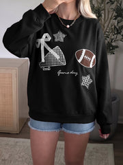Racing Red Gingham Patch Embroidered Rugby Game Day Stars Sweatshirt - Miniatuur