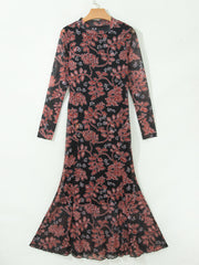 Robe noire décontractée à manches longues à manches longues à motifs floraux - Image de mode féminine 7 - Miniatuur