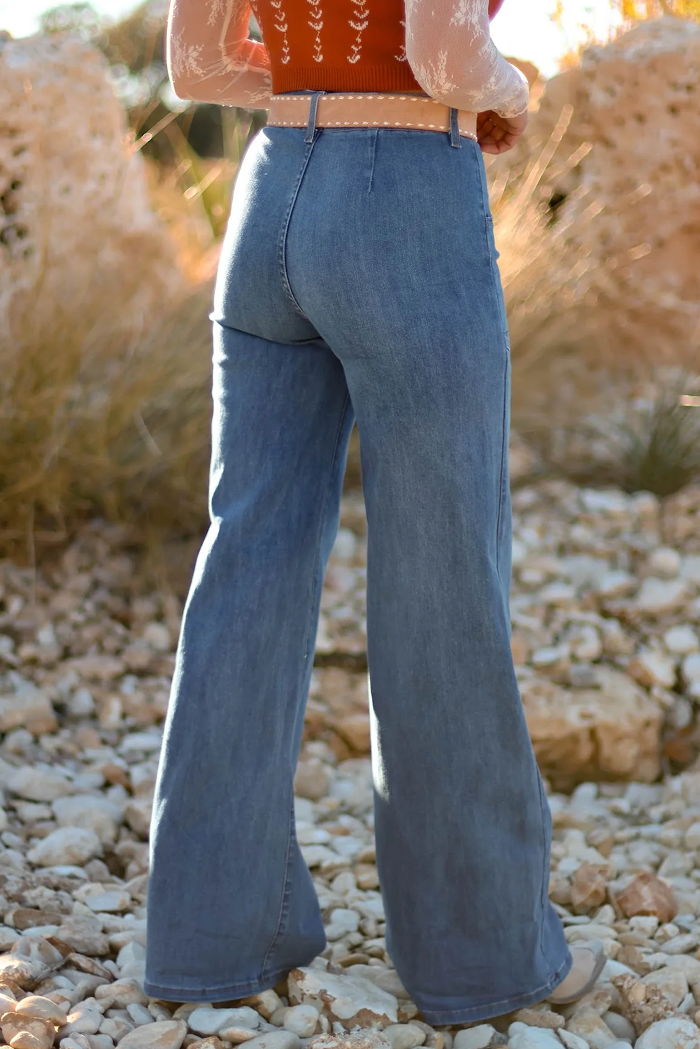 Ashleigh Blue Multi Buttons High Waist Wide Leg Jeans With Pockets - Damesmode Afbeelding 2