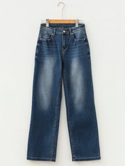 Ashleigh Blue Acid Washed Straight Leg Full Length Casual Jeans – Damesmode Afbeelding 3 - Miniatuur