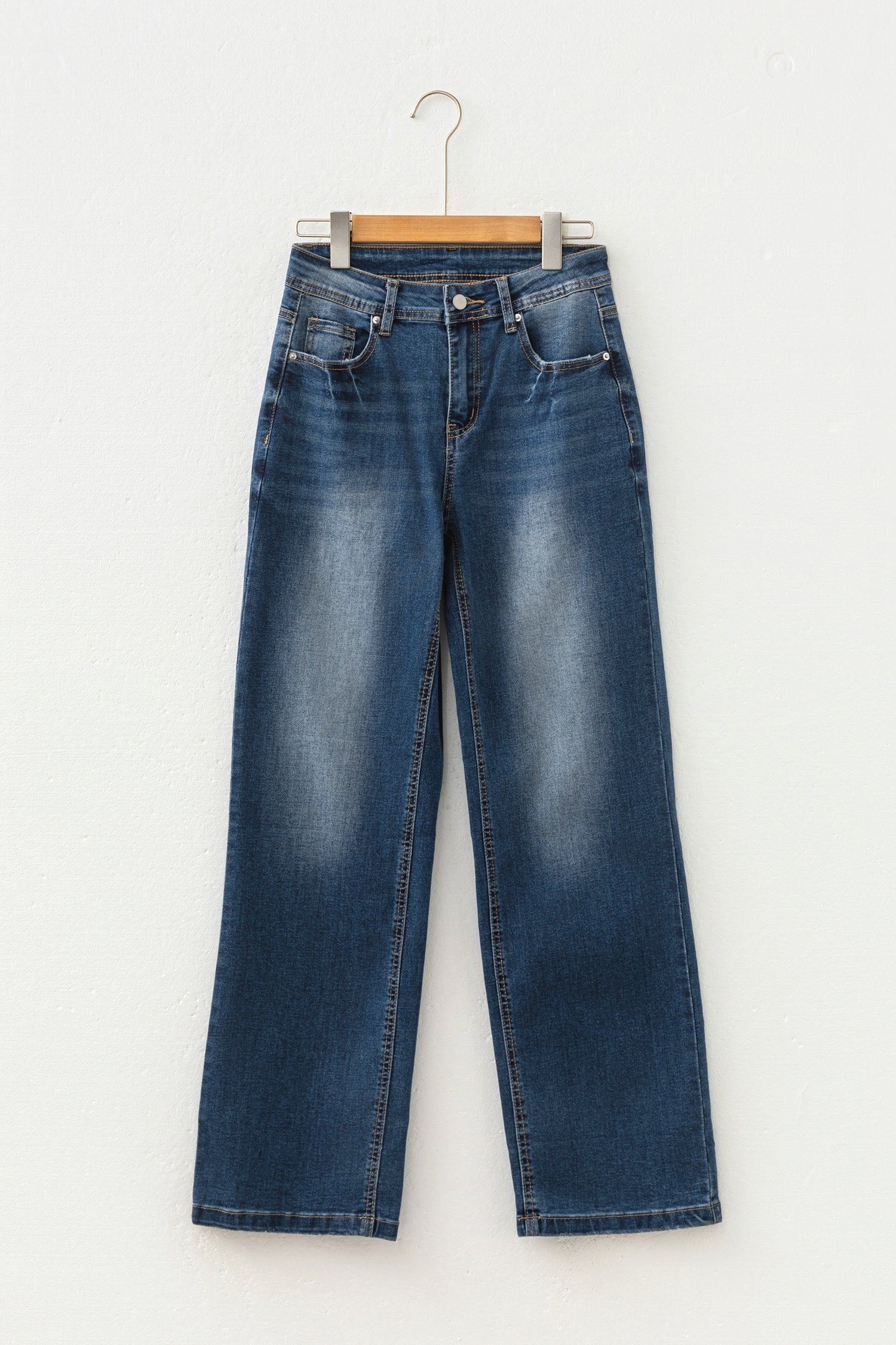 Ashleigh Blue Acid Washed Straight Leg Full Length Casual Jeans - Damesmode Afbeelding 3
