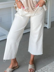 White Raw Hem Ankle-length Loose Jeans - Miniatuur