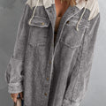 Chaqueta de pana con capucha con botones y bloque de color gris - Foto 1
