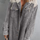 Chaqueta de pana con capucha con botones y bloque de color gris