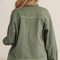 Smoke Green Patched Pocket Collared Button Front Boyfriend Denim Jacket - Foto 2
