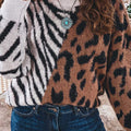 Coffee Westlicher Leopard-Zebra-Pullover mit langärmligem Rundhals - Foto 2