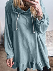 Sudadera sudadera sudadera con sudadera con bajo liso con volantes y ajuste holgado azul islandesa - Miniatuur