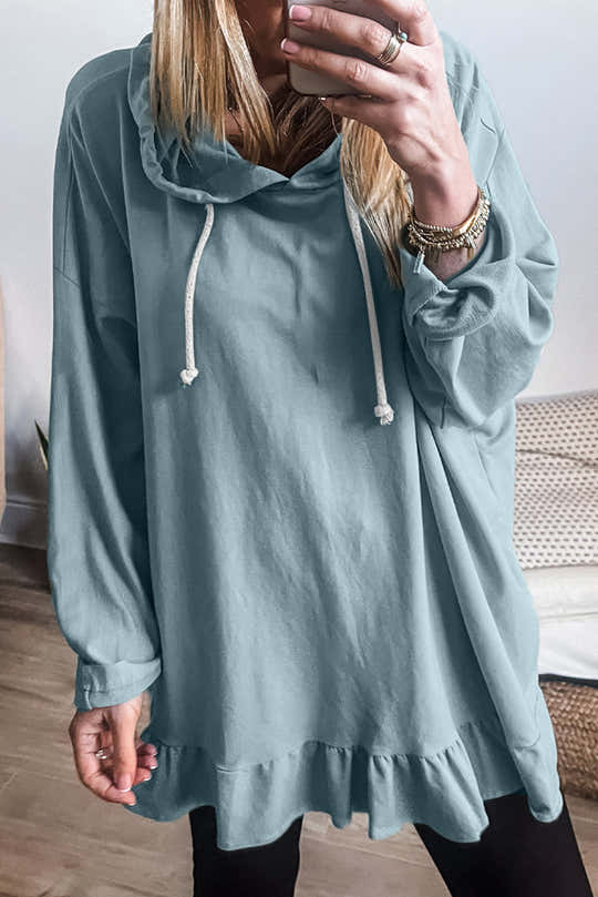 Sudadera sudadera sudadera con sudadera con bajo liso con volantes y ajuste holgado azul islandesa