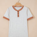 Hellgro Raw Seam Faarfblock Detail: Knäppchen Henley T-Shirt - Foto 3