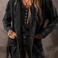 Black Side Pockets Lapel Collar Denim Jacket - Damesmode Afbeelding 3 - Foto 3