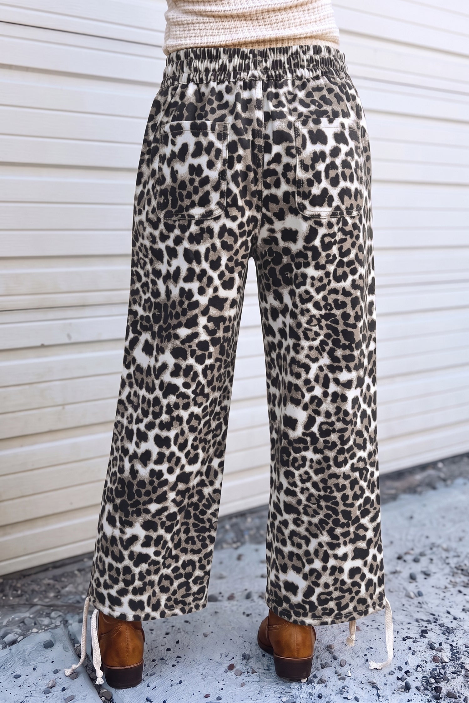 Black Leopard Print Drawstring Jogger Jeans - Women's Fashion Image 2