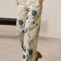 Beige Retro Floral Print Turn-up Cuffed Hem Loose Jeans - Damesmode Afbeelding 2 - Foto 2
