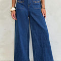 Sail Blue Hardware Decor Gepatchte Taschen Weit beinte Jeanshosen - Foto 1