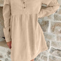 Black Corduroy Half Button Collared Long Sleeve Mini Dress - Damesmode Afbeelding 4 - Foto 4