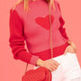 Color-Block Heart Pattern Ribbed Knit Sweater