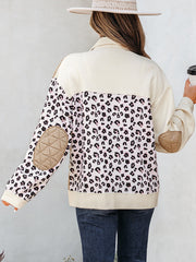 Khaki Leopard Waffle Quilted Patchwork Button Front Jacket - Miniatuur