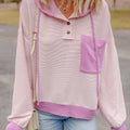 White Corded Colorblock Patch Pocket Drawstring Hooded Top - Foto 6