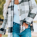Gray Plaid Color Block Buttoned Long Sleeve Jacket with Pocket - Foto 1
