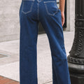 Dettagli cuciti blu vela in vita Pantaloni larghi con polsini - Foto 2