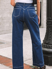 Voile bleu Couture Détail de taille Pantalon large à poignets - Miniatuur