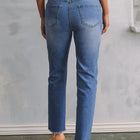 Jeans blu cielo con orlo grezzo a doppio bottone e corte slim fit - Thumbnail