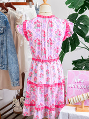 Purple Tiered Ruffles Sleeveless Summer Floral Dress - Miniatuur