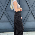 Dark Grey Pleated Wide Leg Mineral Wash Denim Pants - Foto 5